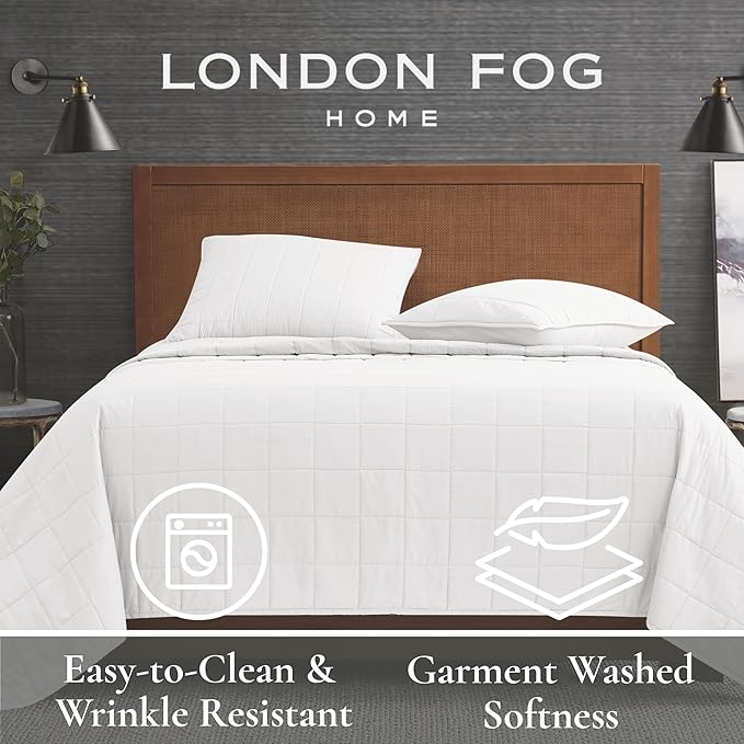 London Fog Garment Washed Solid Quilt Set Green Microfiber 2-Piece Twin Quilt Set, Solid Themed, Adult and Teen, Oeko-TEX Certified