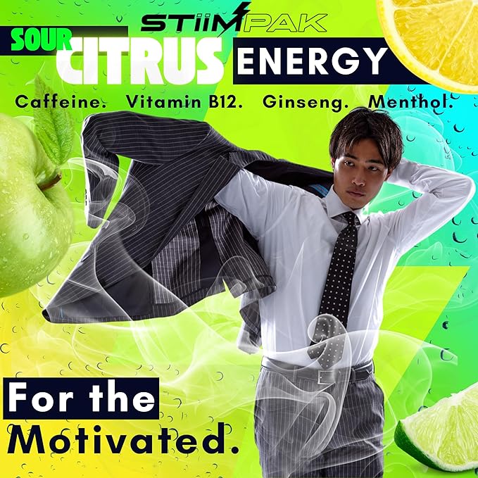 Shower Steamers | Energy | XXL 80g Long Lasting | Caffeine, B12, Ginseng, & Menthol | Gift for Men & Women | Extra Strength Aromatherapy for Focus & Productivity | Sour Citrus | STiiMPAK (8 Pack)
