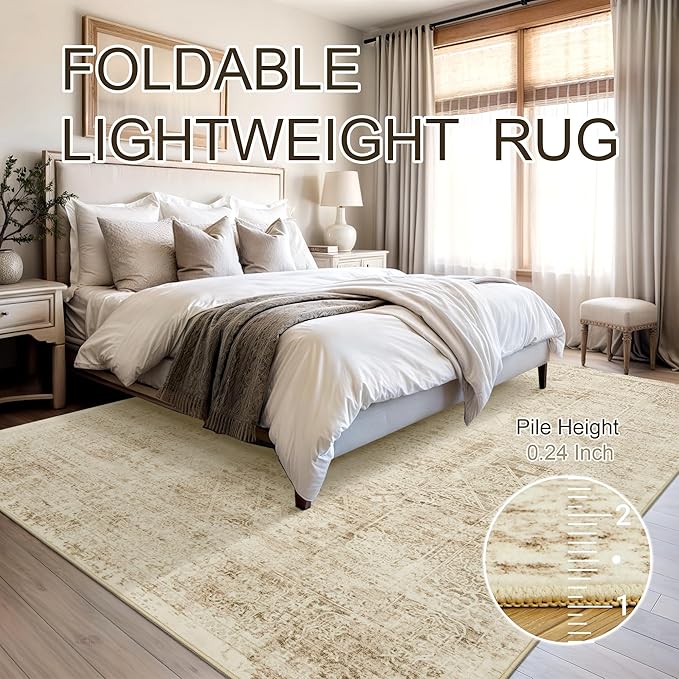 6x9 Area Rug for Living Room Floral Washable Non-Slip Modern Rugs for Bedroom Dinning Room Ultra-Thin Indoor Brown