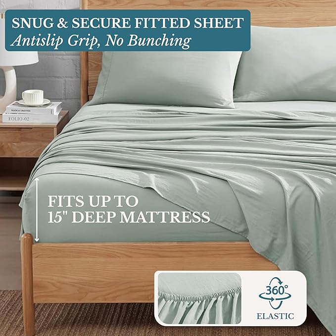 Casa Platino Bedding Set, Pre-Washed Ultra Soft & Breathable Bed Sheet, Fade Resistant Cozy Brushed Microfiber, Deep Pockets - Mineral