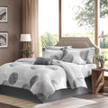 Madison Park Essentials Bed in a Bag Comforter, Vibrant Color Design All Season Down Alternative Cover with Complete Cotton Sheet Set, Twin(68"x86"), Knowles, Circular Grey, 7 Piece
