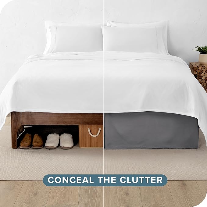 Bare Home King Bed Skirt - 15-Inch Tailored Drop Easy Fit - Bed Skirt for Beds - Center & Corner Pleats (King, Grey)