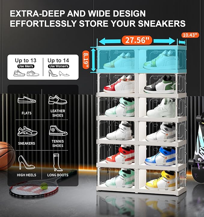 6-Tier 12-Pairs Foldable Shoe Rack with Magnetic Doors,4-Sided Clear Design,Taller Storage for High Shoes & Sneakers,Stackable Shoe Storage Cabinet Space-Saving Organizer for Closet,Cloakroom