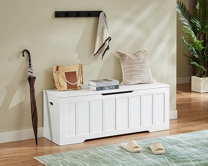 51.2" Storage Chest Extra Large,Storage Bench with 2 Safety Hinges,Shoe Bench,51.2 * 15.7 * 19.1 inches,Wooden Trunk for Bedroom,livingroom,entryway,Supports 220 lb,Easy Assembly(White).