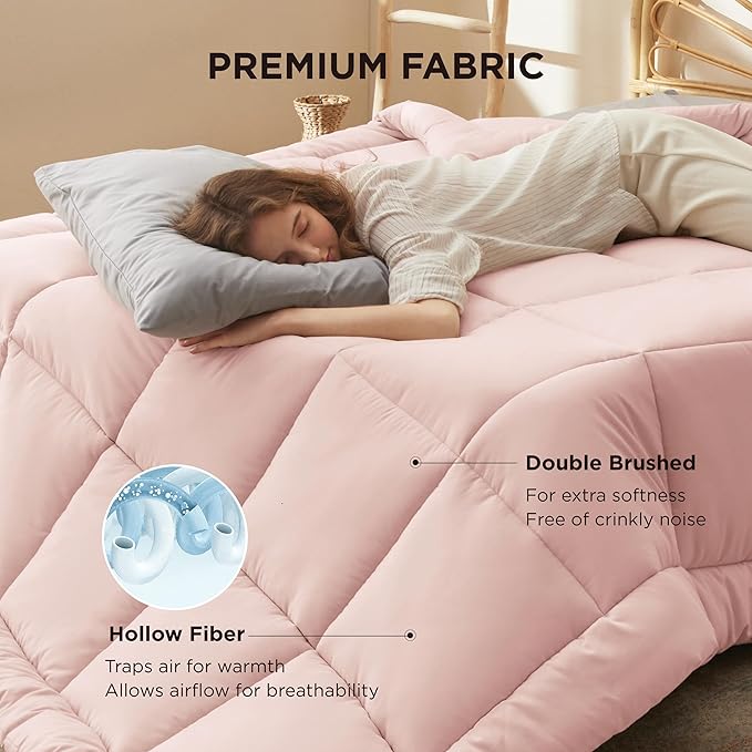 Bedsure Comforter Duvet Insert - Quilted Comforters Cal King Size, All Season Duvet, GentleSoft Down Alternative Bedding, with 8 Tabs, Gifts for Women/Men, Pink, California King 96 X 102 Inches