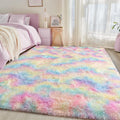 Fluffy Rainbow Rug for Girls Bedroom, 4x6 Cute Colorful Shag Rug for Kids Room, Soft Fuzzy Shaggy Rugs for Living Room Home Decor
