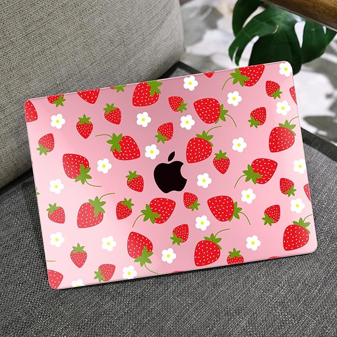 MEEgoodo for MacBook Air 13 inch Case 2021 2020 2019 2018 Released A2337 M1 A2179 A1932 with Touch ID, Plastic Hard Shell & Keyboard Cover Compatible with MacBook Air Case 13.3, Strawberries & Flowers