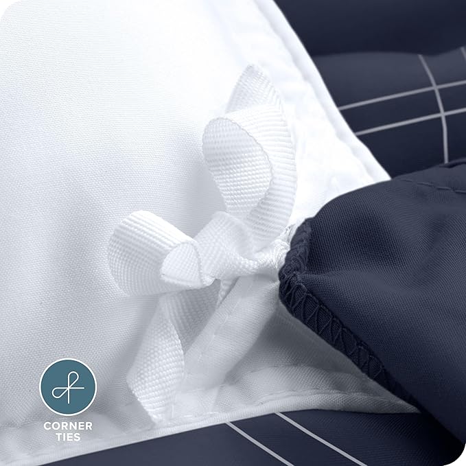 Bare Home Bedding Duvet Cover Set Extra Long Size - Premium 1800 Collection - Lightweight, Cooling - Soft Textured (Twin/Twin XL, Modern Plaid - Midnight Blue/White)