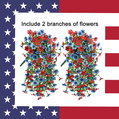 INSPRING Artificial Faux Hanging Flowers Plants for Spring Outdoor Outside Decoration, 2 PCS Fake Silk Daisy with Eucalyptus UV Resistant Realistic Trailing Vines for Balcony Patio Porch (BlueRed)