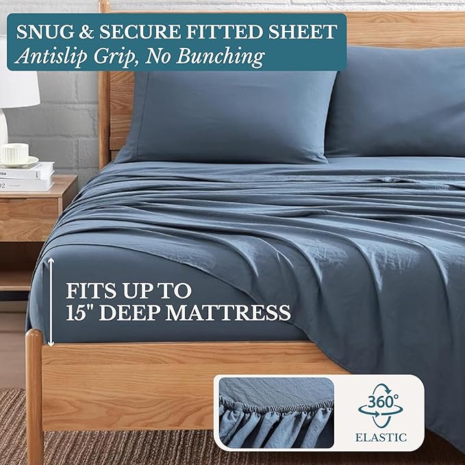 Casa Platino Bedding Sheets & Pillowcases, Pre-Washed Sheet Full Size, Fade Resisitant Cozy Full Size Sheets, 100% Hydro-Brushed Microfiber, Full Sheet fits up to 15 inch Mattress- Estate Blue