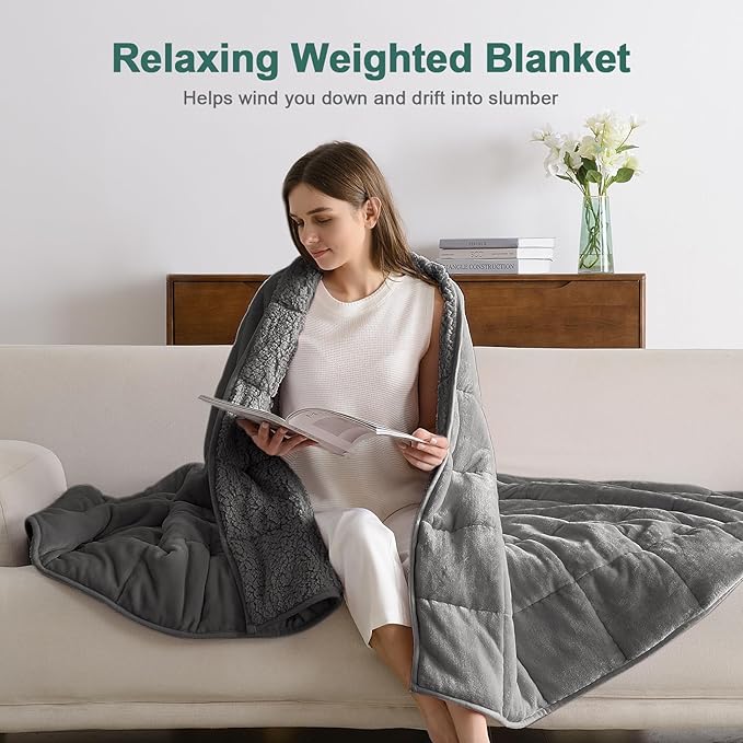 Lofus Weighted Blanket for Adults(15 lbs, 48" x 72"), Throw Heavy Blanket Machine Washable, Soft Weighted Blankets for Stress Relief and Sleep Promotion-Grey
