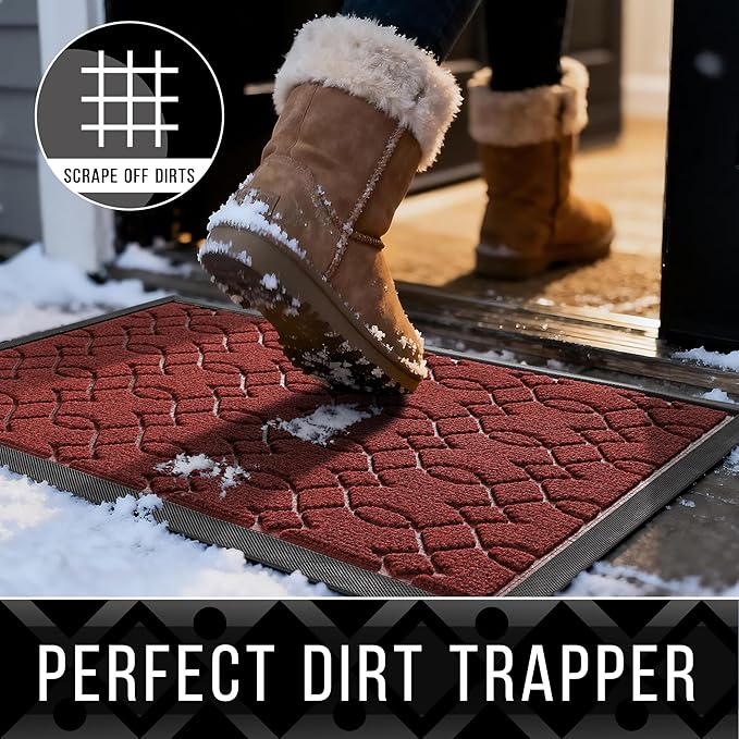 Yimobra Large Door Mat 47x24, All-Season Waterproof Doormat Outdoor Entrance, Heavy Duty Non-Slip Outside Door Mat for Garage Patio Proch Entryway Indoor, Easy Clean, Red