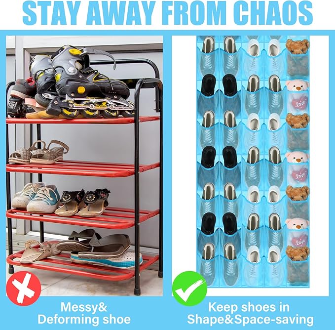 Windyun 40 over the Door Shoe Organizer Large Mesh Pocket Hanging Shoe Rack for Closet Sky Blue Nonslip Behind Door Storage Holder Back to School Organizer for Dorm Room College Classroom Storage