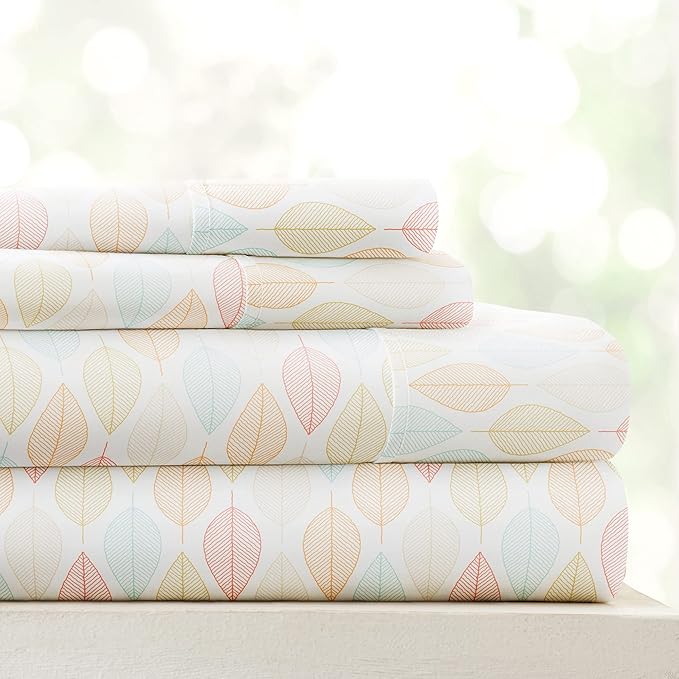 Linen Market Double-Brushed Patterned Microfiber Twin Sheet Set 3 Piece – Oeko-TEX Certified Ultra Soft & Wrinkle-Free - 16" Deep Pocket Sheets - Easy Care Twin Size - Fall Foliage Yellow