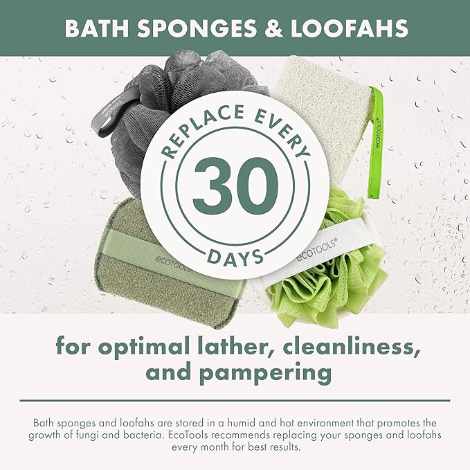EcoTools Delicate EcoPouf Bath Sponge, Made With Recycled Materials, Exfoliating Bath Pouf, Loofah for Shower & Bath, In Assorted Colors, Green, White, Pink, and Gray, Perfect for Men & Women, 6 Count