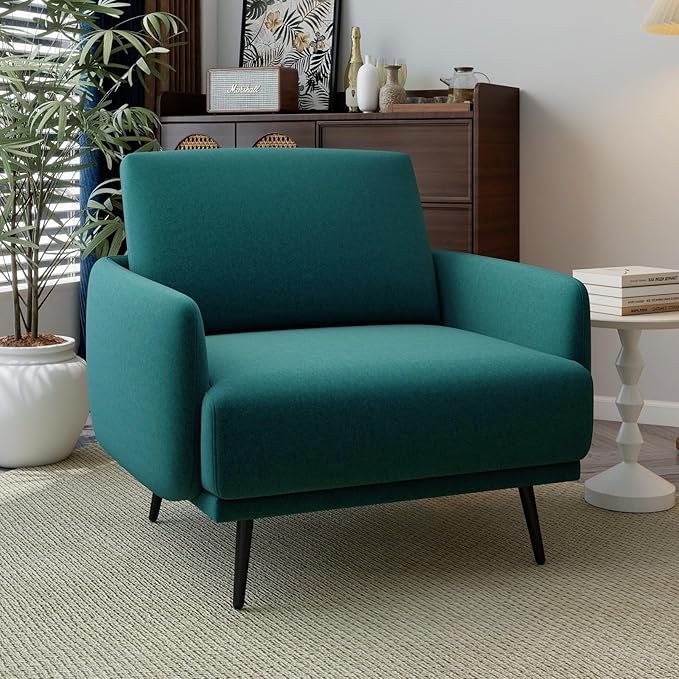 Oversized Accent Chair for Living Room Cozy Reading Chairs Mid-Century Modern Accent Chairs Armchair with Metal Legs Single Sofa Chair for Home Office (1-PCS, Velvet Fabric- Lake Blue)