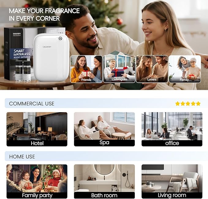 Waterless Essential Oil Diffuser,(2 * 50ml Fragrances Included) 3000 Sq.Ft Coverage 400ml Large Capacity Hotel Scent Diffuser,Cold Air Tech, App & Button Control,Scent Diffusers for Home Large Room