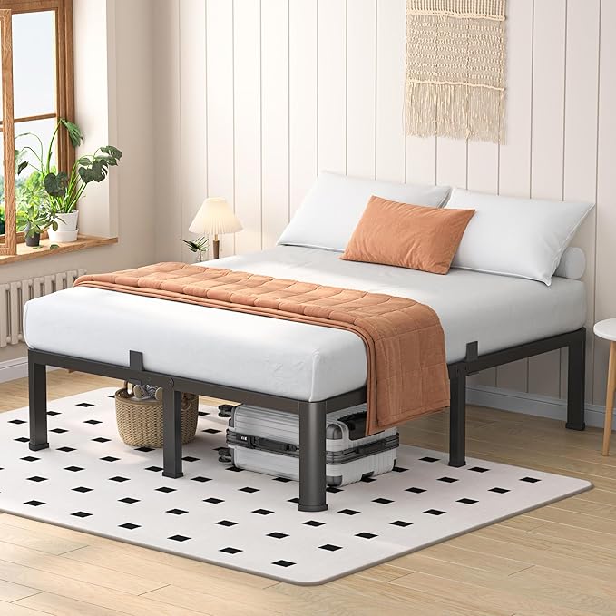 14 Inch Queen Heavy Duty 3500 lbs Bed Frame with Round-Corner Legs & Anti-Squeak Design – Quick Assembly Metal Platform, No Box Spring Needed