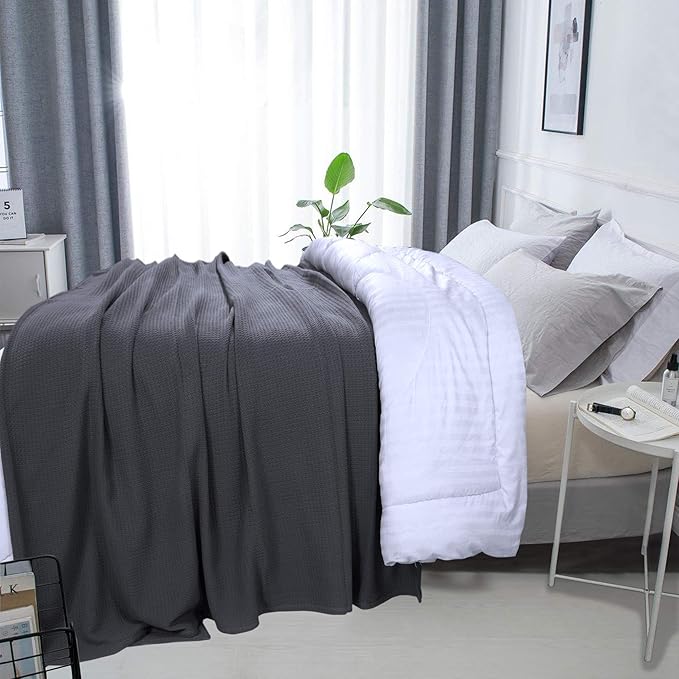 DOLLCENT 100% Cotton Twin Size Blanket for Bed, Premium Soft Combed Lightweight Blankets, Washed Breathable Cozy Bed Throw Blanket, Grey Twin Cotton Blankets for All Season: Grey (66"x90")