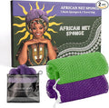 African Net Sponge Authentic with Handles (Set of 2), African Exfoliating Net Sponge, Exfoliating Body Scrubber Bath Sponge - Bathing Accessories with Storage Bag (Purple & Green)