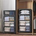 960Qt Stackable Storage Bins with Lids, 8 Pack Large Collapsible Bins with Wheels, Plastic Cabinet with Doors, Foldable Closet Organizers and Storage for Home, Dorm, Office, Black