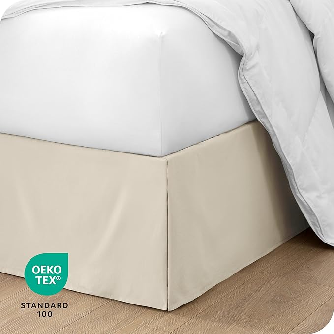 Bare Home Queen Bed Skirt - 15-Inch Tailored Drop Easy Fit - Bed Skirt for Beds - Center & Corner Pleats (Queen, Sand)