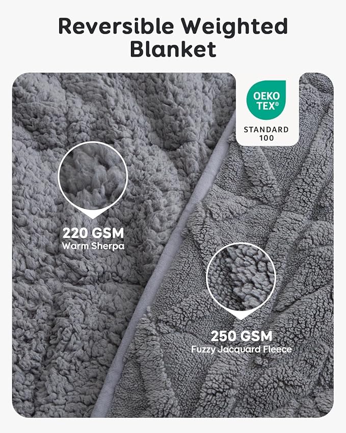 Sivio Weighted Blanket Full Size 12 lbs for Adults, Sherpa Fleece Weighted Blanket Jacquard Heavy Blanket for Sleeping, Reversible Super Soft Warm Cozy Fluffy Blanket for Adult, 48 x 72inches, Grey