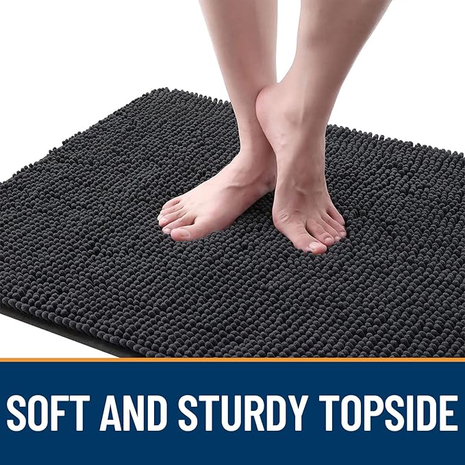 OLANLY Dog Door Mat for Muddy Paws 47x17, Absorbs Moisture and Dirt, Absorbent Non-Slip Washable Doormat, Quick Dry Chenille Mud Mat for Dogs, Entry Indoor Entryway Carpet for Inside Floor, Dark Grey