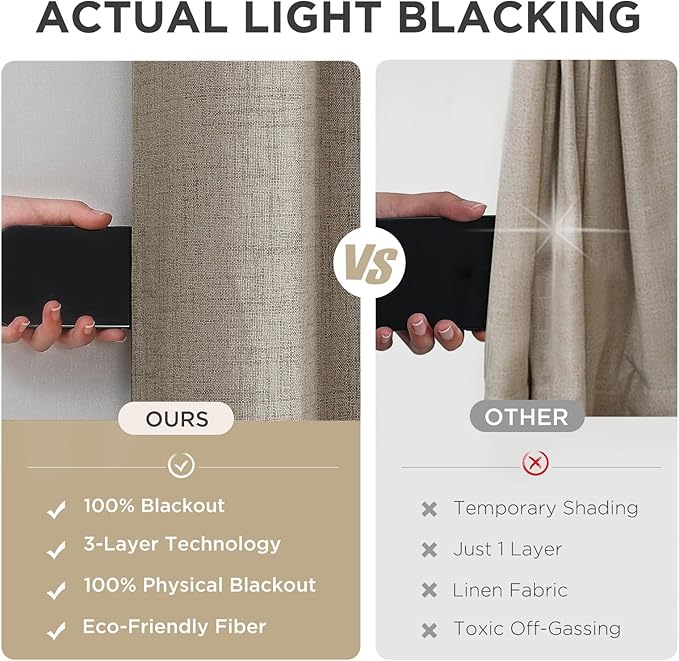 Joydeco Blackout Curtains 96 Inches Long 2 Panels Burg, Room Darkening Curtains for Bedroom, 100% Black Out Textured Thermal Drapes Privacy Protection 2 Panels Set(W52 x L96 Inch, Linen)