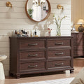 Farmhouse Espresso 6 Drawer Dresser for Bedroom, 54 inch Wide Vintage Large Chest of Drawers with Wood Legs, Rustic TV Console for Living Room, Walnut Wooden Storage Closet Dressers