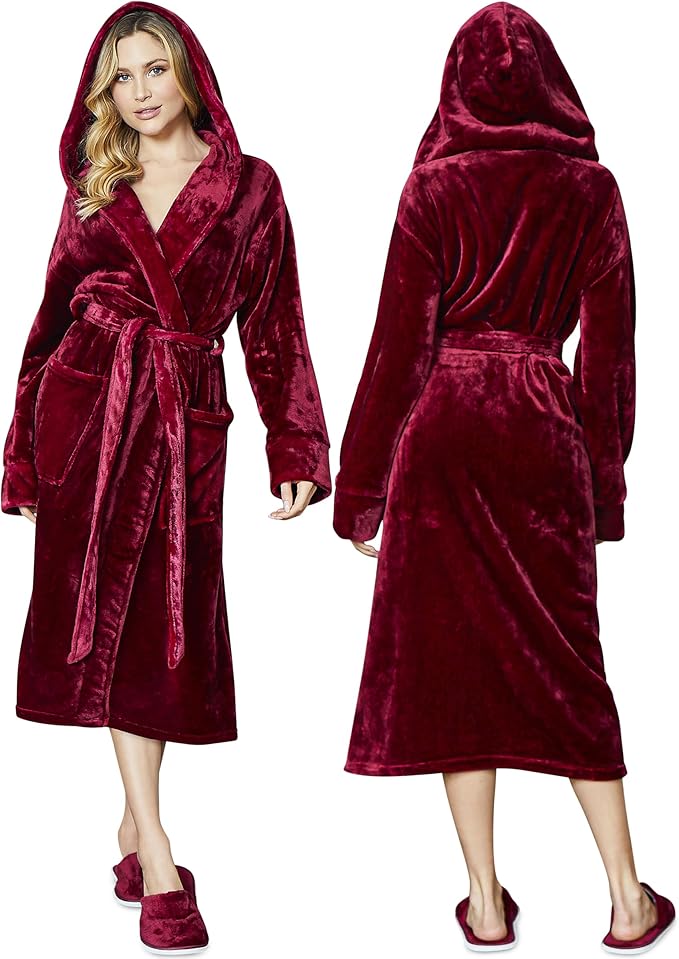 Lotus Linen Plush Robes for Women - Soft Bathrobe, Custom Monogram, Warm Fleece Robe with Pockets