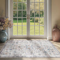 jinchan Kalen Area Rug 3x5 Washable Entryway Rug Vintage Door Mat Indoor Entrance Thin Retro Distressed Floral Doormat Country Boho Lightweight Non Slip Carpet for Bathroom Kitchen Bedroom Blue Multi