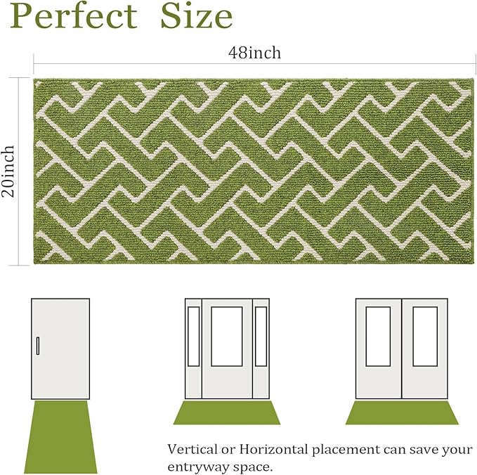 hicorfe Indoor Doormat,Front Back Door Mat Rubber Backing Non Slip Door Mats 20"x48" Absorbent Resist Dirt Entrance Doormat Inside Floor Mats for Entryway Washable Low-Profile(Sage Green)