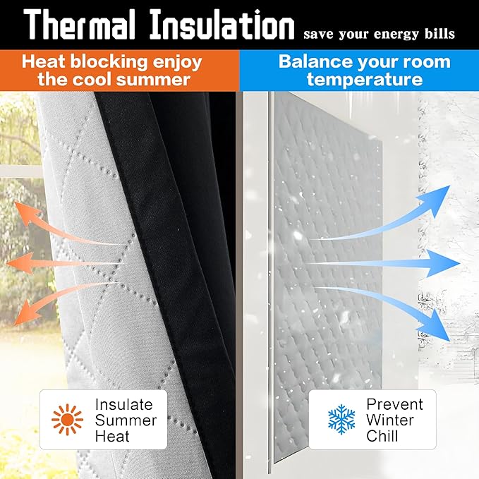 3-in-1 Blackout Curtains Soundproof Noise Reduction Curtains Black Thermal Insulated Drapes for Winter Room Divider Grommet Curtains for Living Room Bedroom (1 Panel, Black, 50" x 108")