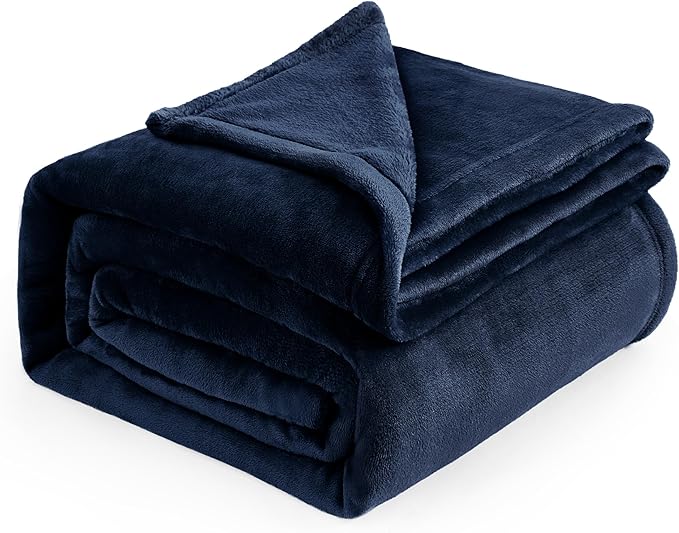 Bedsure GentleSoft Navy Fleece Blankets Queen Size - Bed Blanket Blue Soft Lightweight Plush Fuzzy Cozy Luxury Microfiber, 90x90 inches