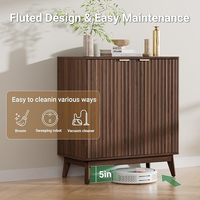 Sideboard Cabinet, Small Buffet Cabinet, Modern Fluted Storage Cabinet with Adjustable Shelf & Doors, Accent Credenza Sideboard for Kitchen, Coffee Bar, Living Room, Entryway, Hallway