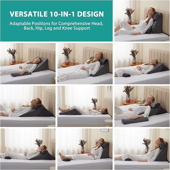 Bedluxe Adjustable 4pcs Bed Wedge Pillow Set, Memory Foam Wedge Pillows Post Surgery for Back, Neck, Leg Pain Relief, Pillow Wedge for Sleeping, Sitting up in Bed, Acid Reflux and GERD, Velvet