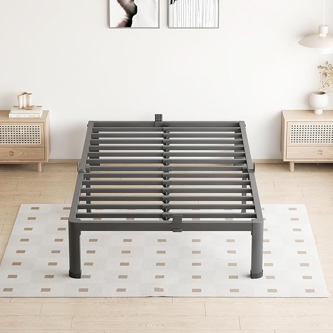 7 Inch Twin Size Bed Frame, 3500Lbs Heavy Duty Metal Platform with Round Corner Legs Mattress Slide Stopper, Steel Slat Support No Box Spring Needed, Noise Free, Non-Slip, Easy Assembly