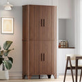 69" Tall Kitchen Pantry Storage Cabinet with Sliding Door, Modern Curved Edge Pantry Storage Cabinet with 5 Shelves, Cupboard for the Kitchen, Dining Room, Bedroom, Living Room, Office (Walnut)