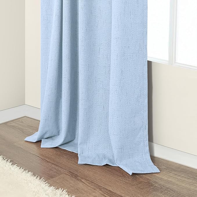 Pitalk Light Blue Curtains for Bedroom 63 Inch Length 2 Panels Linen Blackout Room Darkening Cold Heat Light Blocking Sky Baby Blue Curtains for Kids Room Girls Boys Nursery Breakfast Nook 52x63 Long