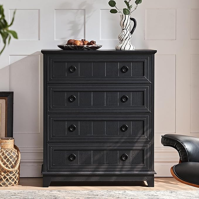 Farmhouse 4 Drawer Dresser for Bedroom, 35" Tall Small Dressers & Chest of Drawers, Rustic Wood Dresser with Metal Handle, Storage Organizer Closet for Living Room, Hallway, Entryway