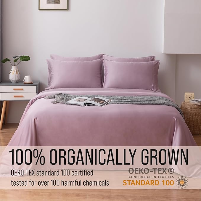 Bella Coterie 6 Piece Luxury Bamboo Viscose Queen Size Sheet Set | 100% Organically Grown | Cooling for Hot Sleepers | 18" Deep Pocket | Soft & Hypoallergenic | 4 Pillowcases [Lilac]