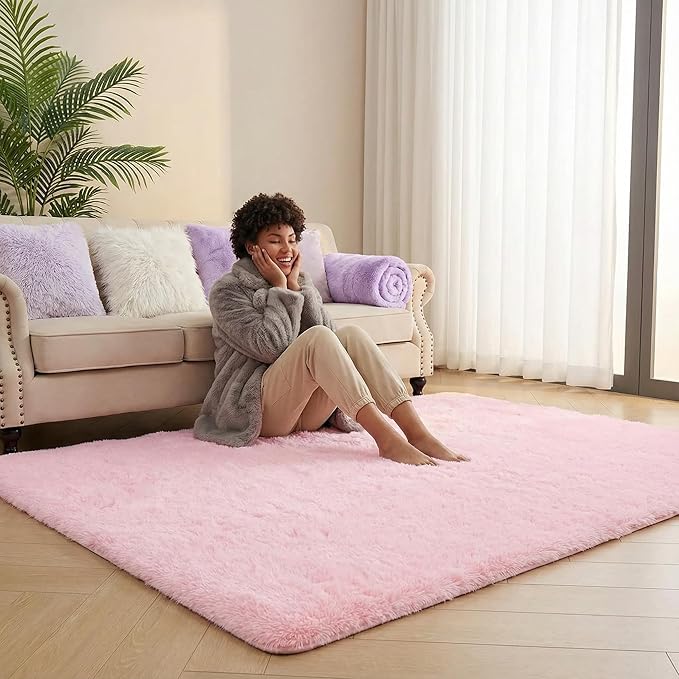 duduta Pink Soft Fluffy Rug 5x8 ft, Shag Fuzzy Plush Rectangle Carpet for Bedroom Nursery Living Room Home Decor