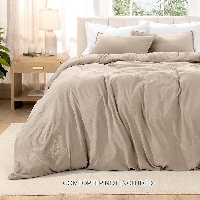 Bare Home Microfiber Duvet Cover Set - Ultra Soft Washed Microfiber - King/California King - Linen-Like Look - Easy Care - Breathable Fabric - Our Softest Duvet Cover Set (King/Cal King, Pebble Beach)