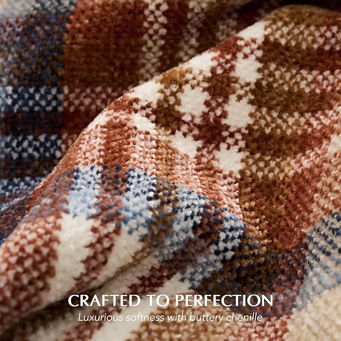 EVERGRACE Plaid Chenille Throw Blanket for Couch, Super Soft Cozy Decorative Fall Throw Blanket with Tassels for Bed Sofa Farmhouse Decor, Lightweight Harvest Plaid Throw Blanket for Autumn, 60"x80"