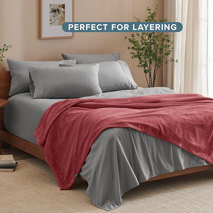 Bare Home Fleece Blanket - King Size - Ultra-Soft Lightweight for Bed, Sofa, and Couch - Luxury Microplush - Cozy Warm Blanket (King, Rosewood)