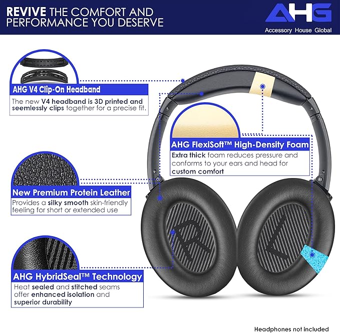 Replacement QC Ear Pad and Headband Pad Kit Cushion. Compatible with Bose QuietComfort (2023) QC45 QCSE QC35 II Wireless Noise Cancelling Headphones (Black) Easy DIY Fit