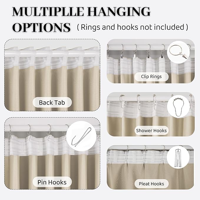 3-in-1 100% Blackout Curtains 120 Inches Long, Thermal Insulation, Soundproof Back Tab Drapes for Bedroom Living Room Sliding Glass Door, with Pin Hooks, Beige 50x120 Inch 1 Panel