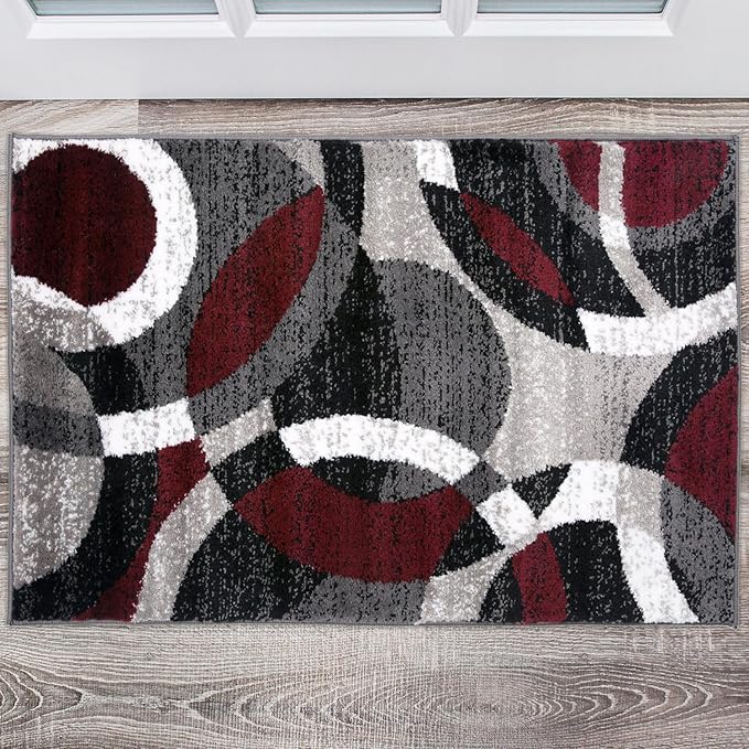 Rugshop Contemporary Abstract Circles Perfect for high Traffic Areas of Your Living Room,Bedroom,Home Office,Kitchen Area Rug 2' x 3' Red