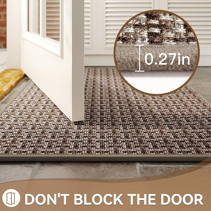 Indoor Door Mat 36x60 Dirt Resistant and Absorbent, Non-Slip Rubber Backing Floor Mats, Easy Clean Low-Profile Doormat for Entryway, Front Door, Inside Entrance Brown